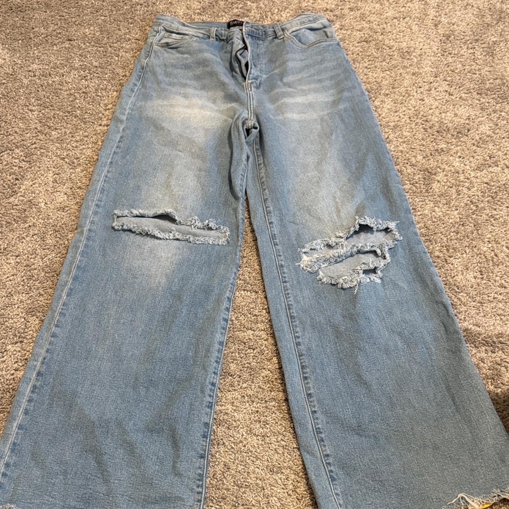 SWANK Light Blue Distressed Wide-Leg Jeans